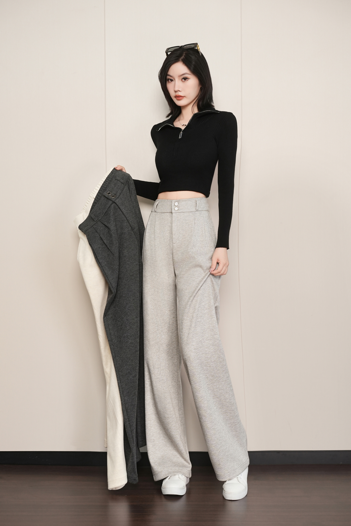 2025秋冬新款羊 绒毛呢高腰显瘦窄版直筒裤时尚百搭休闲裤阔腿裤