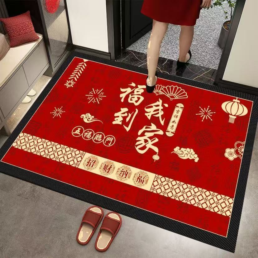 新款红色喜庆硅藻防滑入户门垫新年门垫可裁剪60*100大尺寸门垫