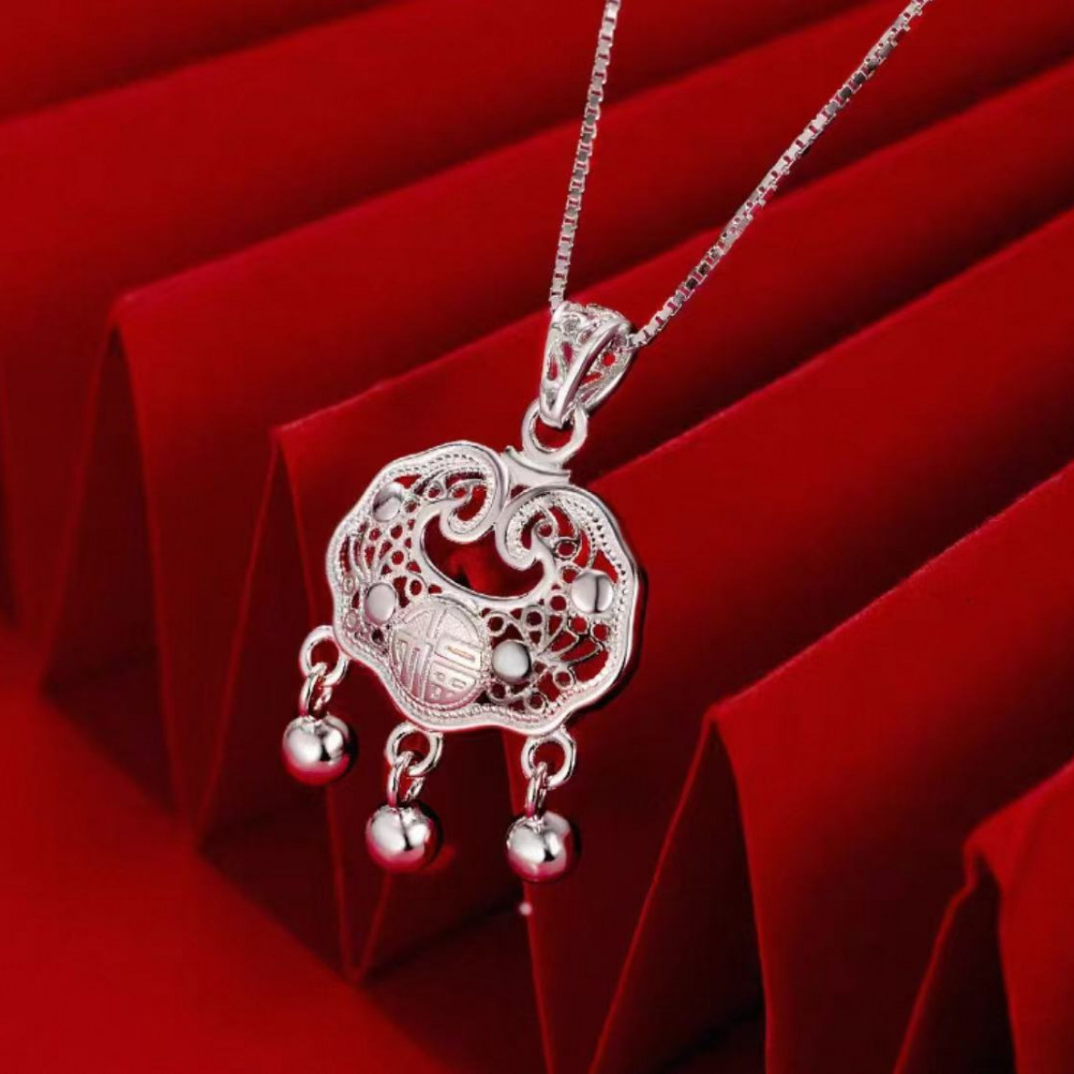 YZ011长命锁项链 精品银饰品项链 无礼盒