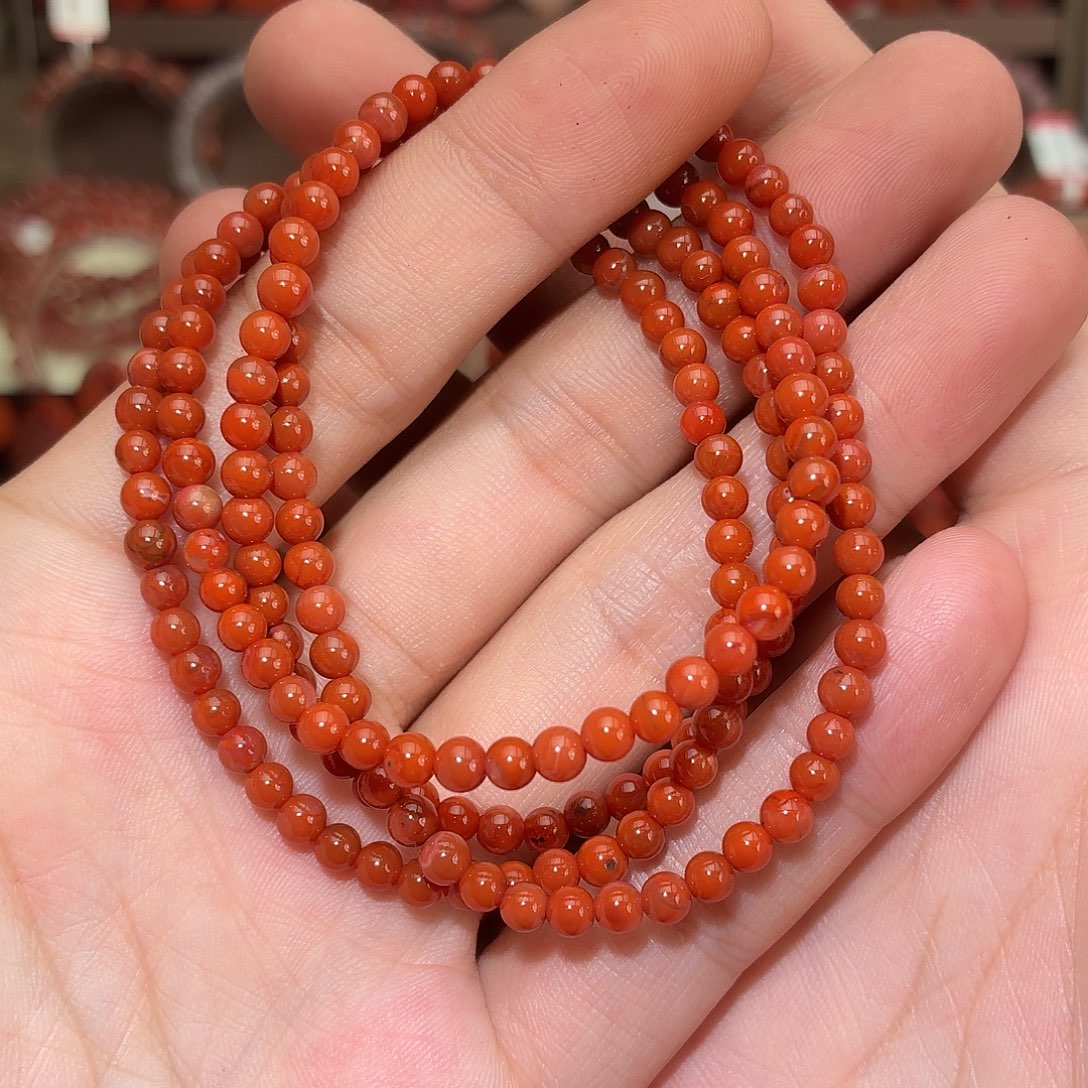 南红玛瑙未镶嵌颈饰柿子红小米珠4+