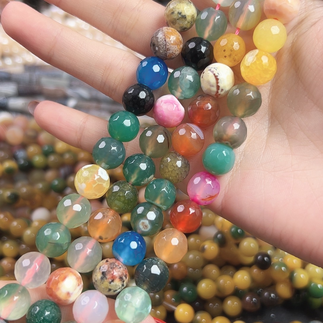 玛瑙/玉髓合金珠宝半成品a509多色玛瑙圆珠10mm一条