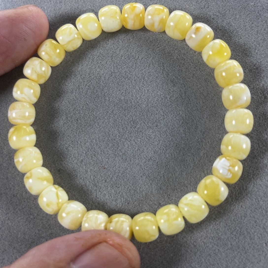 蜜蜡手串未镶嵌纯天然俄料瓷白花虎皮