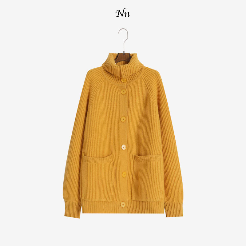 【重磅外套】秋冬加厚羊毛针织开衫高领中长款 3-7026