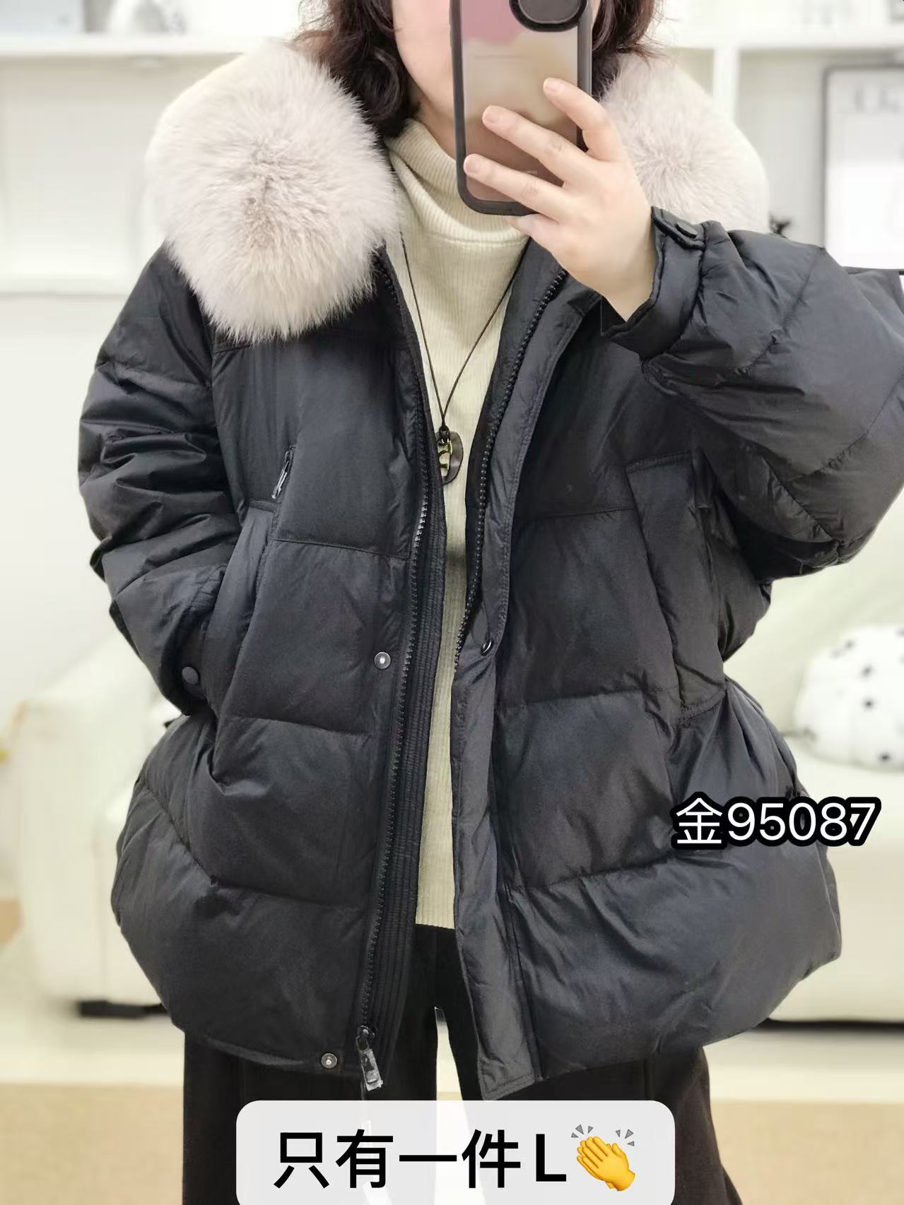 {金影奇}95087冬季大码女装狐狸毛领拼接款羽绒外套
