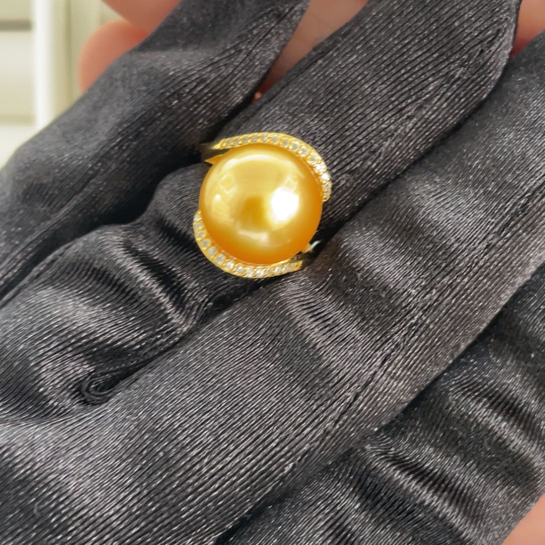 银S925镶嵌海水珍珠戒指12.4mm