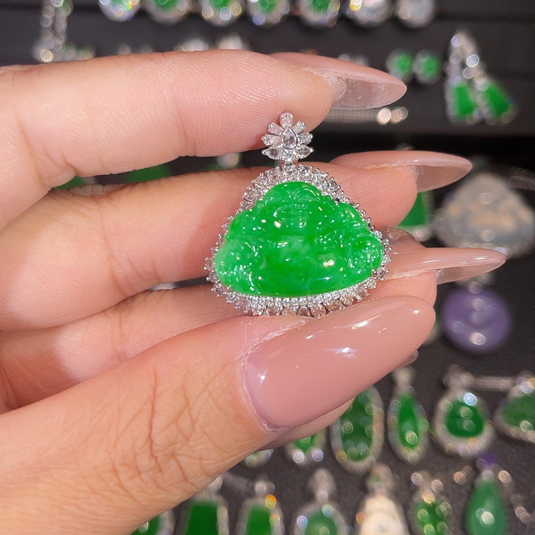 翡翠18K金镶嵌吊坠(不含链)佛公吊坠