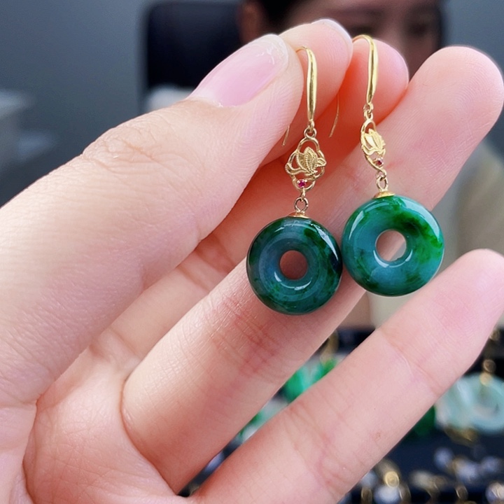 翡翠耳饰18K金镶嵌饰品