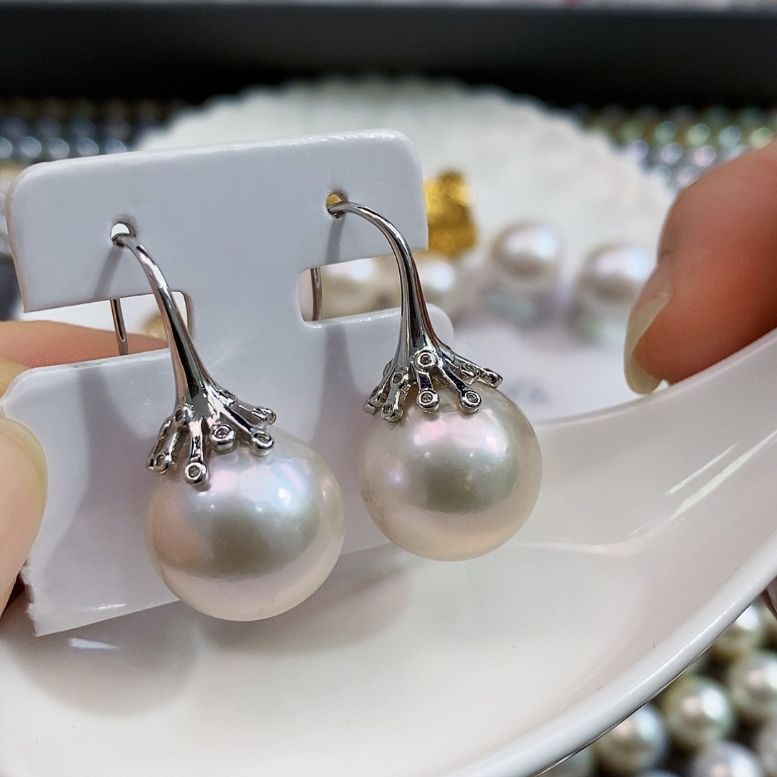 银S925镶嵌稀有超大龙珠15.5正圆极光银蓝多样性发淡水珍