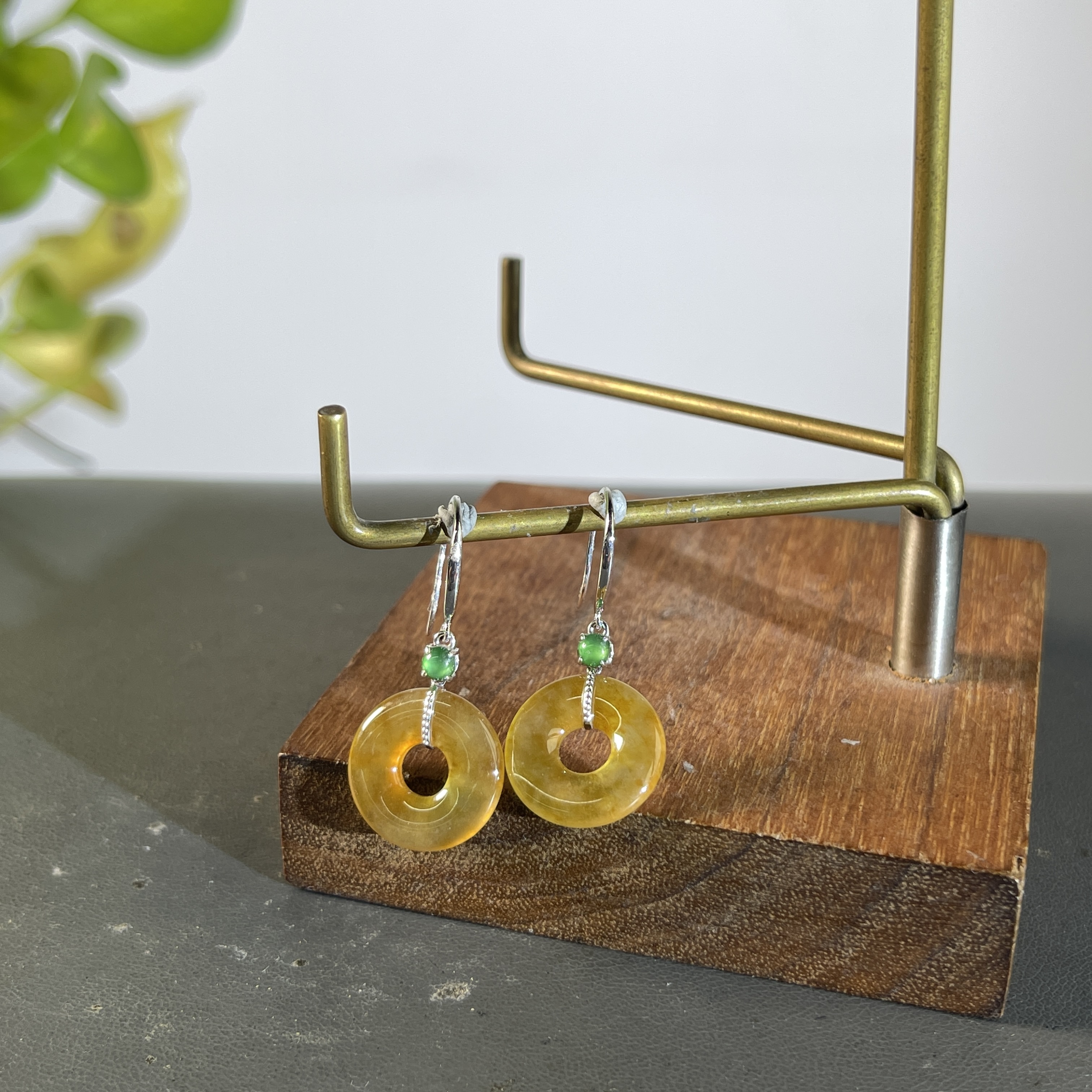 JXZC08-155 天然缅甸A货翡翠 18k金钻镶嵌翡翠耳饰一对