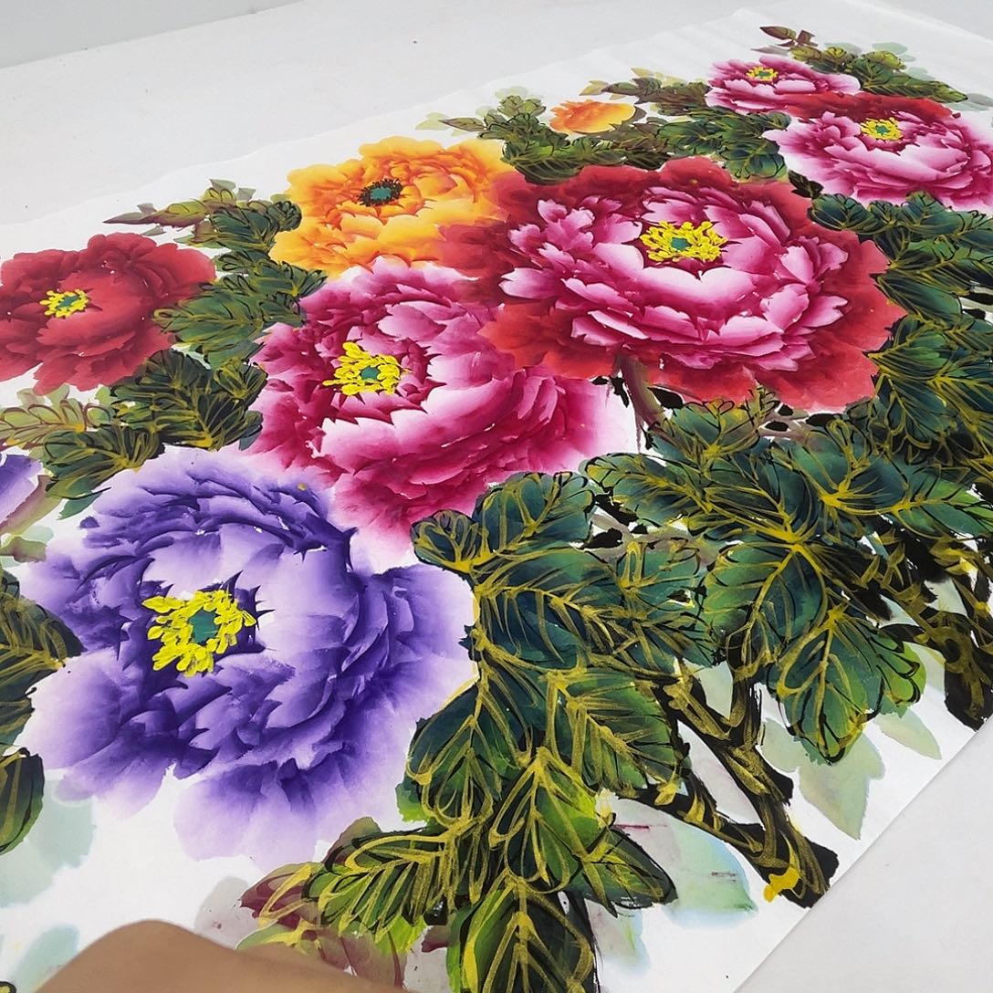 国画金枝玉叶千层牡丹