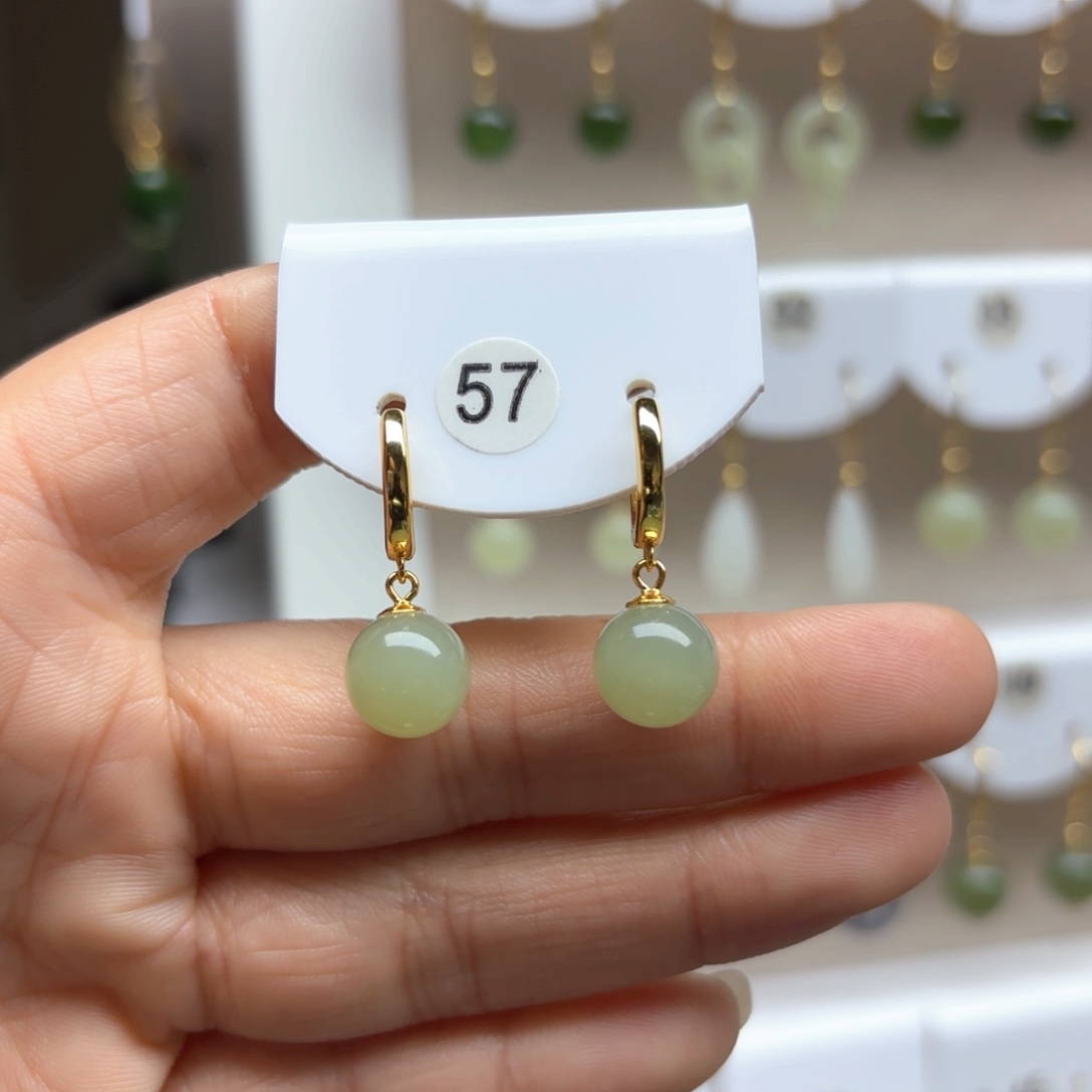 和田玉耳饰银S925镶嵌