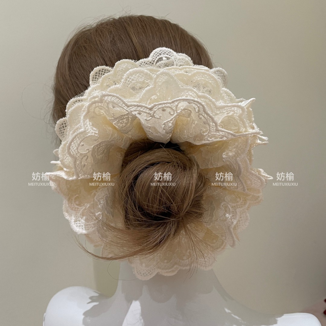 【超重工】气质法式满刺绣玫瑰花纹大号六层发圈小众纯手工