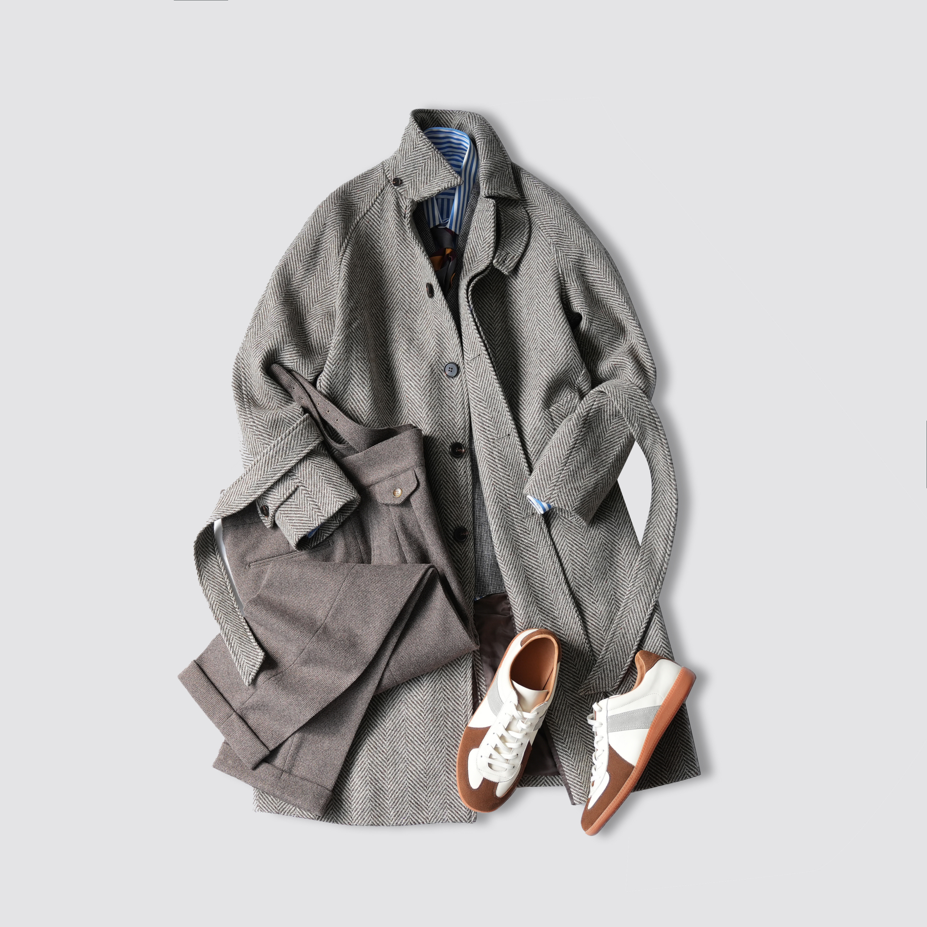 CssuGent羊毛混纺粗花人字纹巴尔马肯长款大衣男绅士复购老钱外套