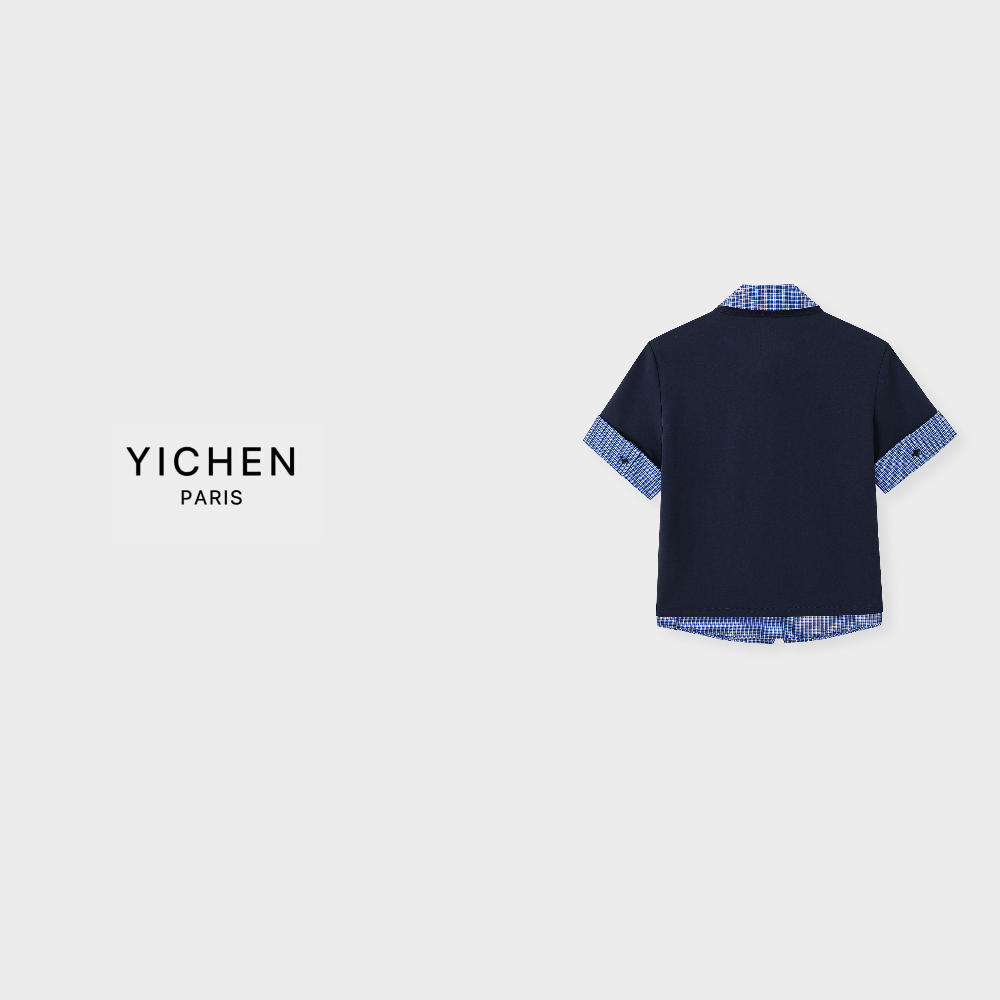 YC 格纹拼接字母徽标翻领宽松T恤-3299