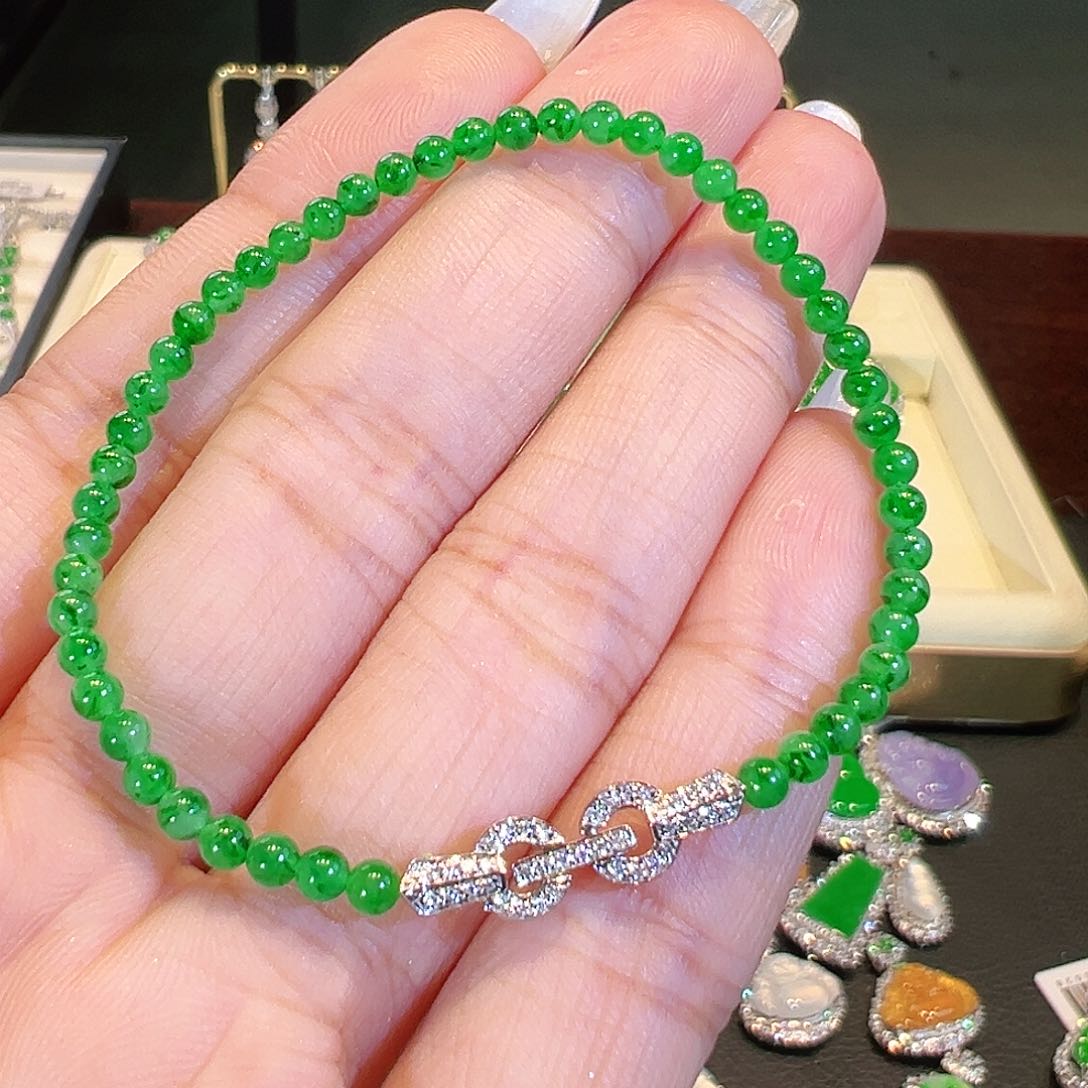 翡翠手链18K金镶嵌翡翠