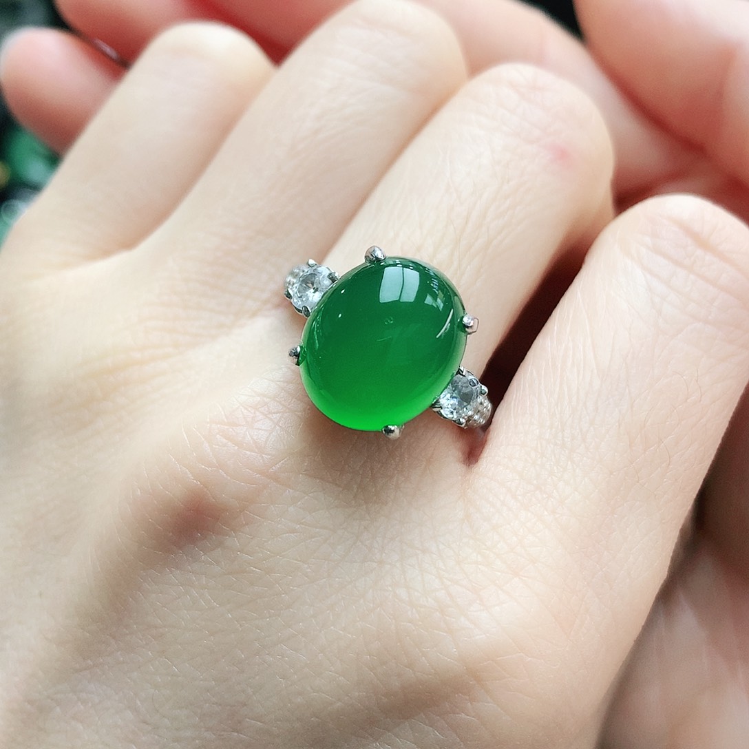 玛瑙/玉髓戒指银S925镶嵌