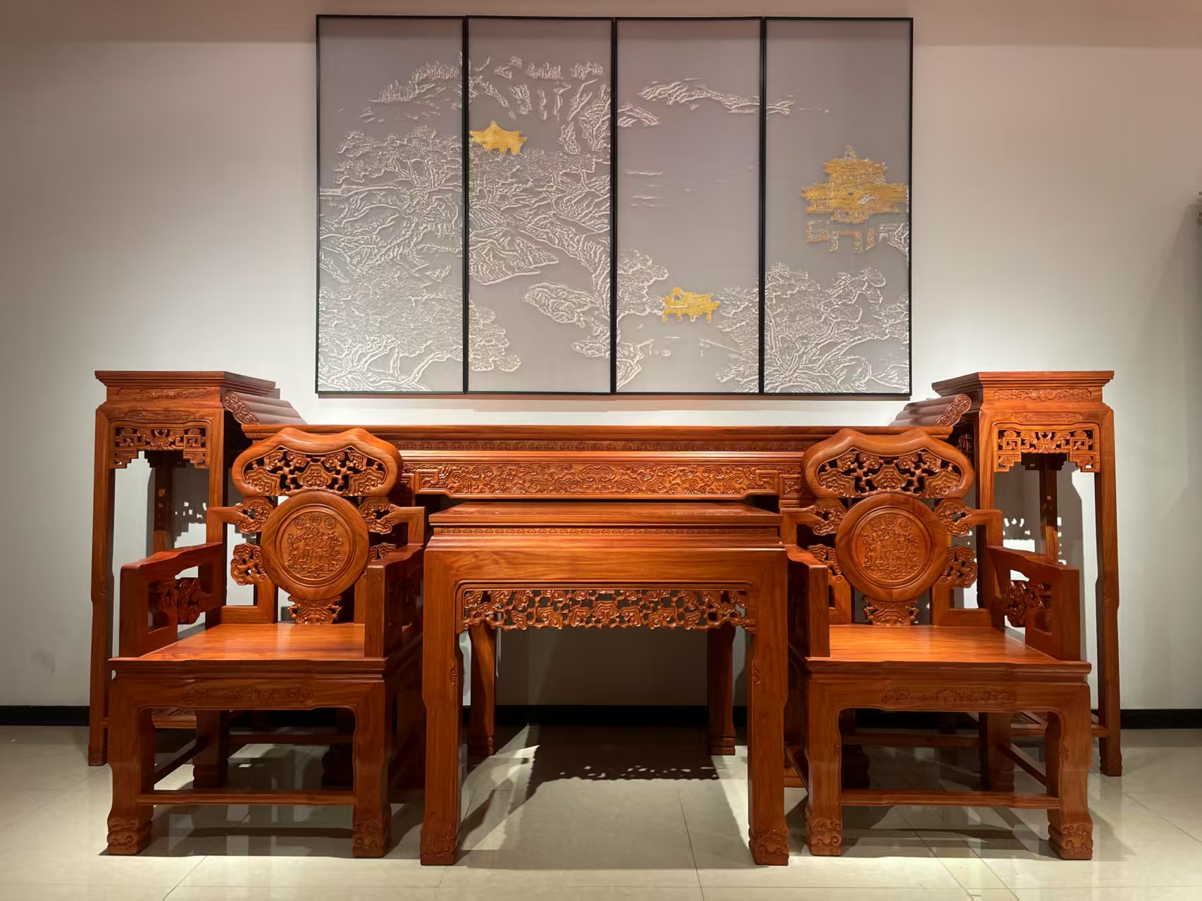 古典框架结构新古典雕花条案中堂大果紫檀