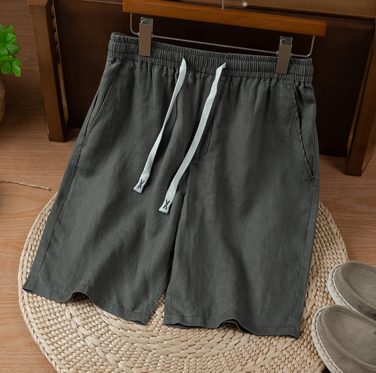 【L8249款】25年夏季新款100亚麻男士休闲运动短裤