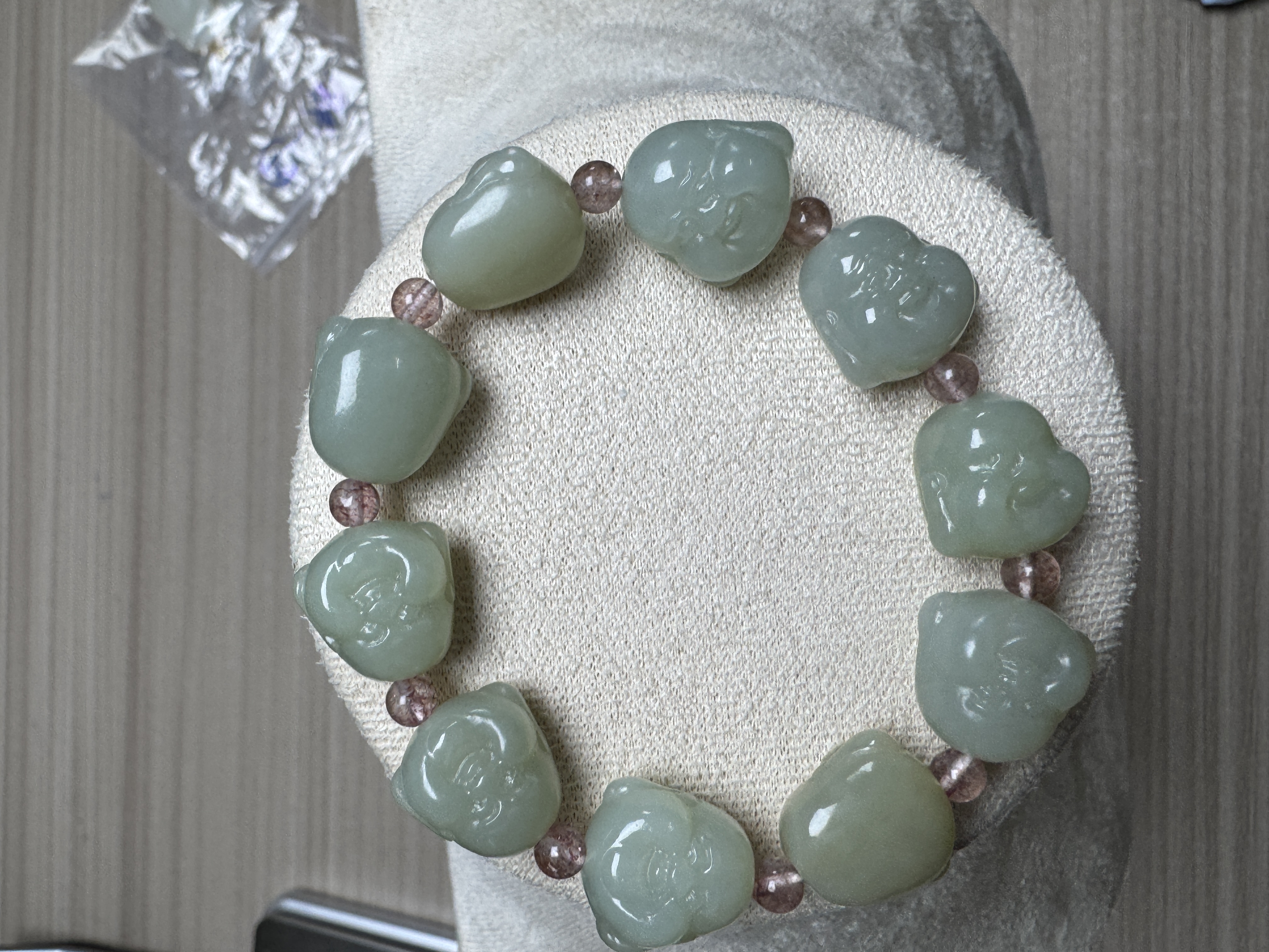 宝洲富艺和田玉青海料佛头手串手工雕刻弥勒佛玉手串多样性（发1件