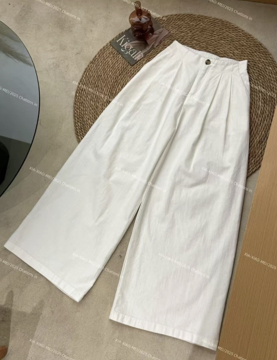 XIAOMEI ｜高腰显瘦棉麻纯色阔腿裤-5309