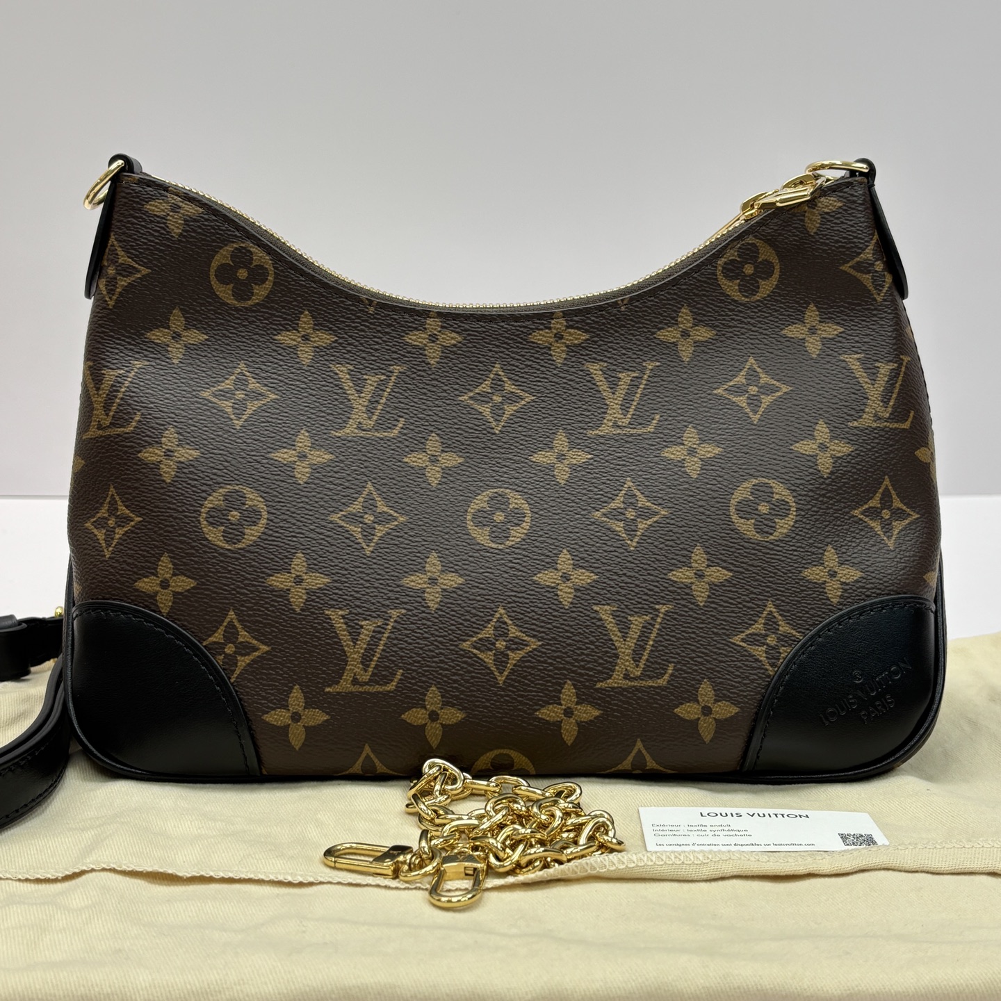 95新 LouisVuitton/路易威登 老花黑牛角单肩斜挎包 01030