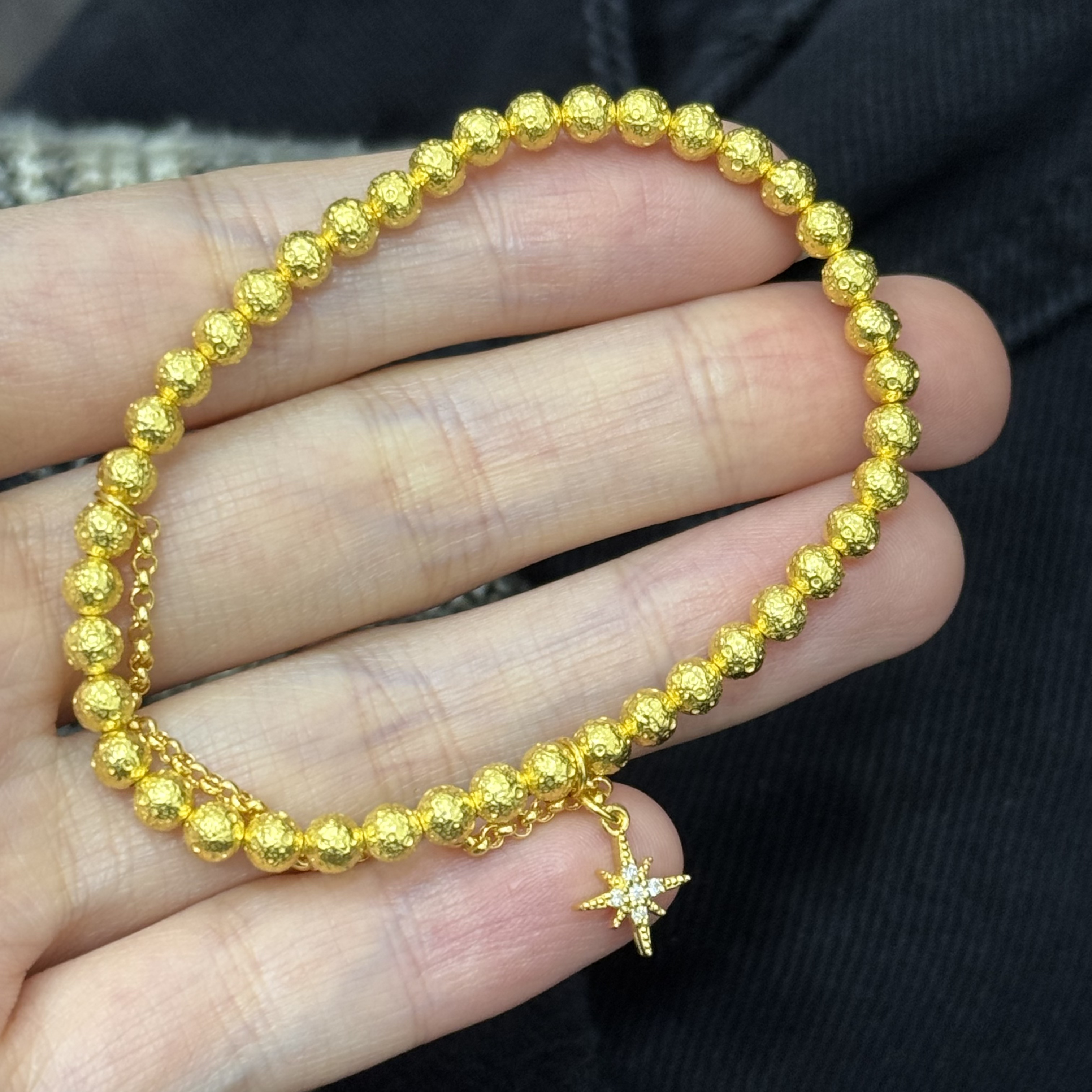 镶嵌六芒星星球手串 足金999 