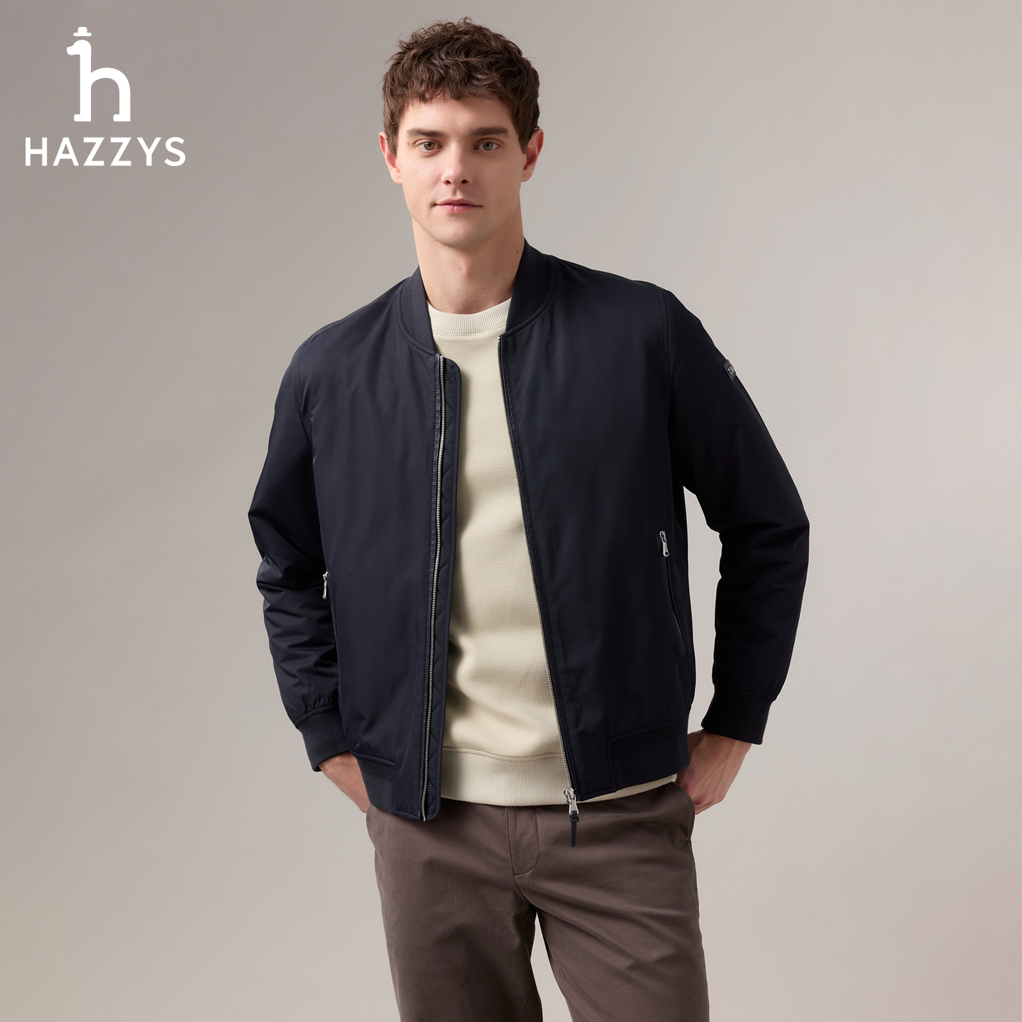 【商场同款】HAZZYS哈吉斯男士秋季经典气质棒球领夹克时尚户外男装