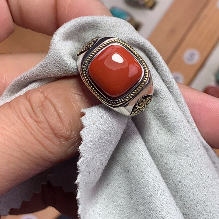 平***｀南红玛瑙银S925镶嵌戒指