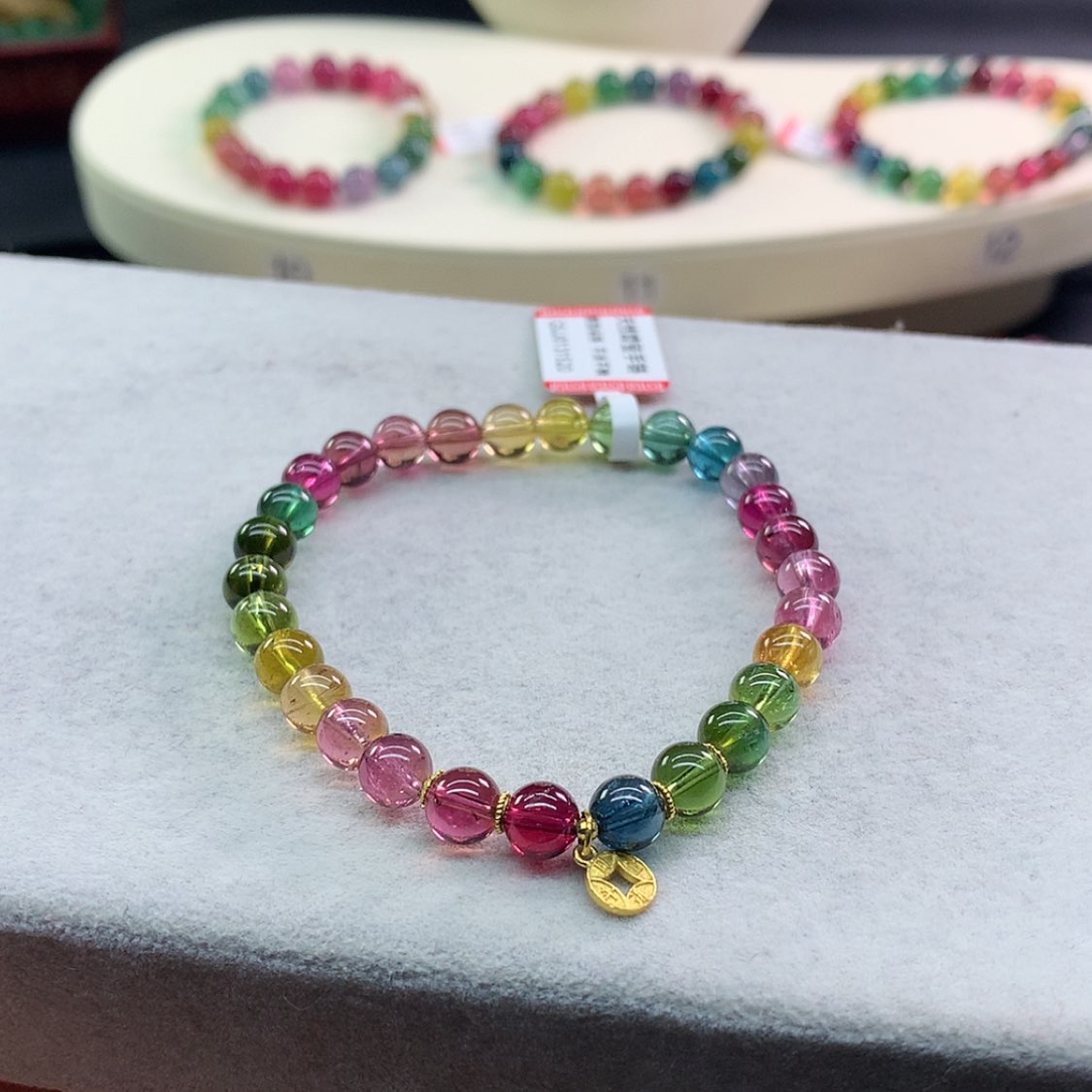 【闪购商品】碧玺手链未镶嵌淡**风碧玺艳丽色标单圈6.3