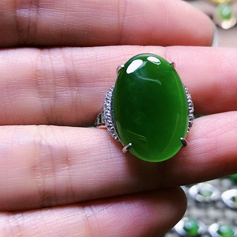 和田玉戒指银S925镶嵌