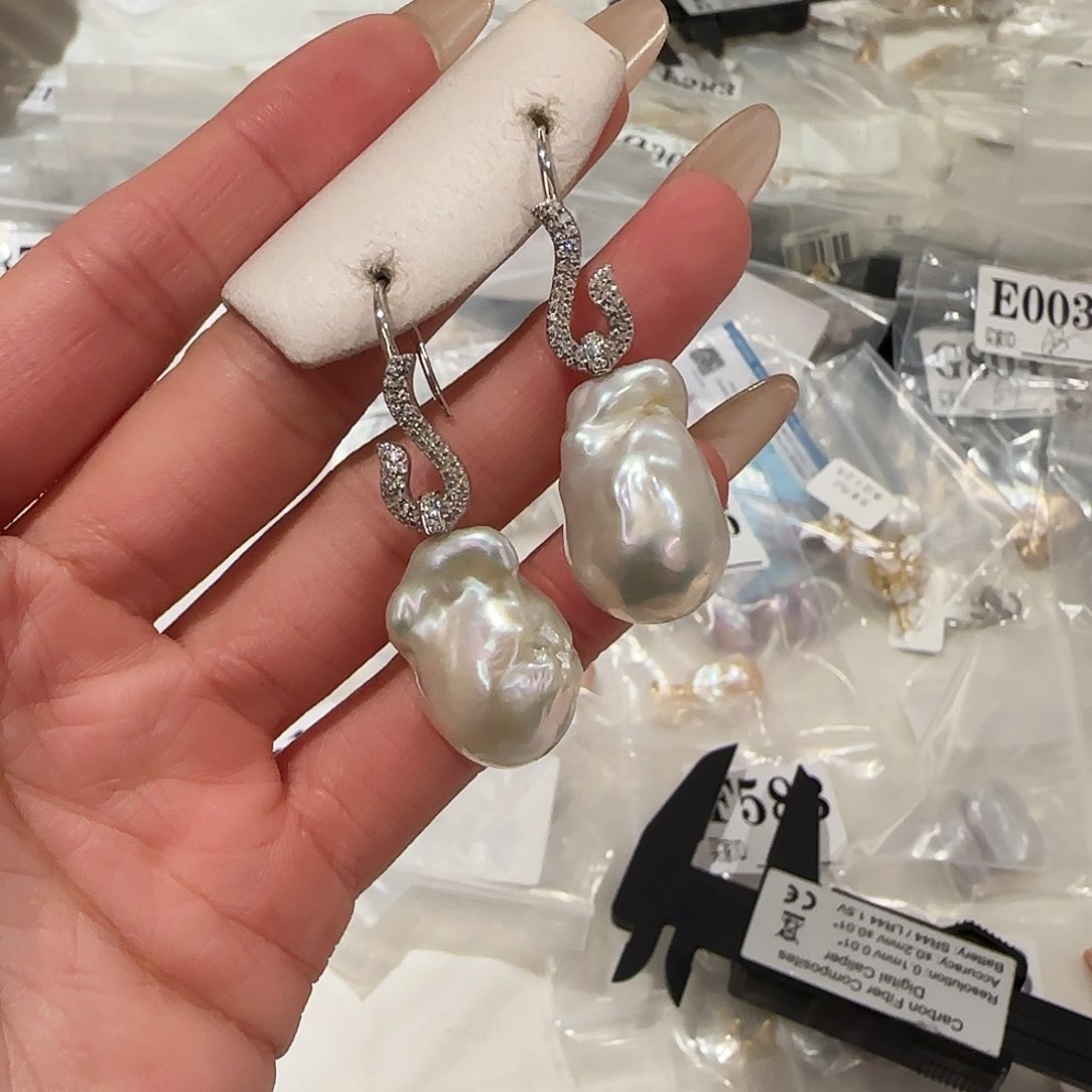 淡水珍珠耳坠银S925镶嵌