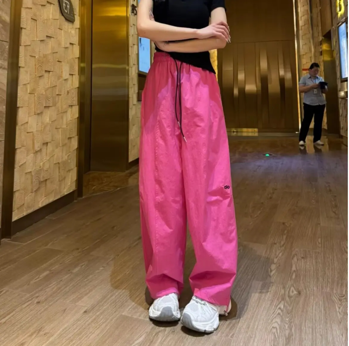 夏季多巴胺弯刀裤潮流美式休闲裤抽绳高腰直筒裤薄款
