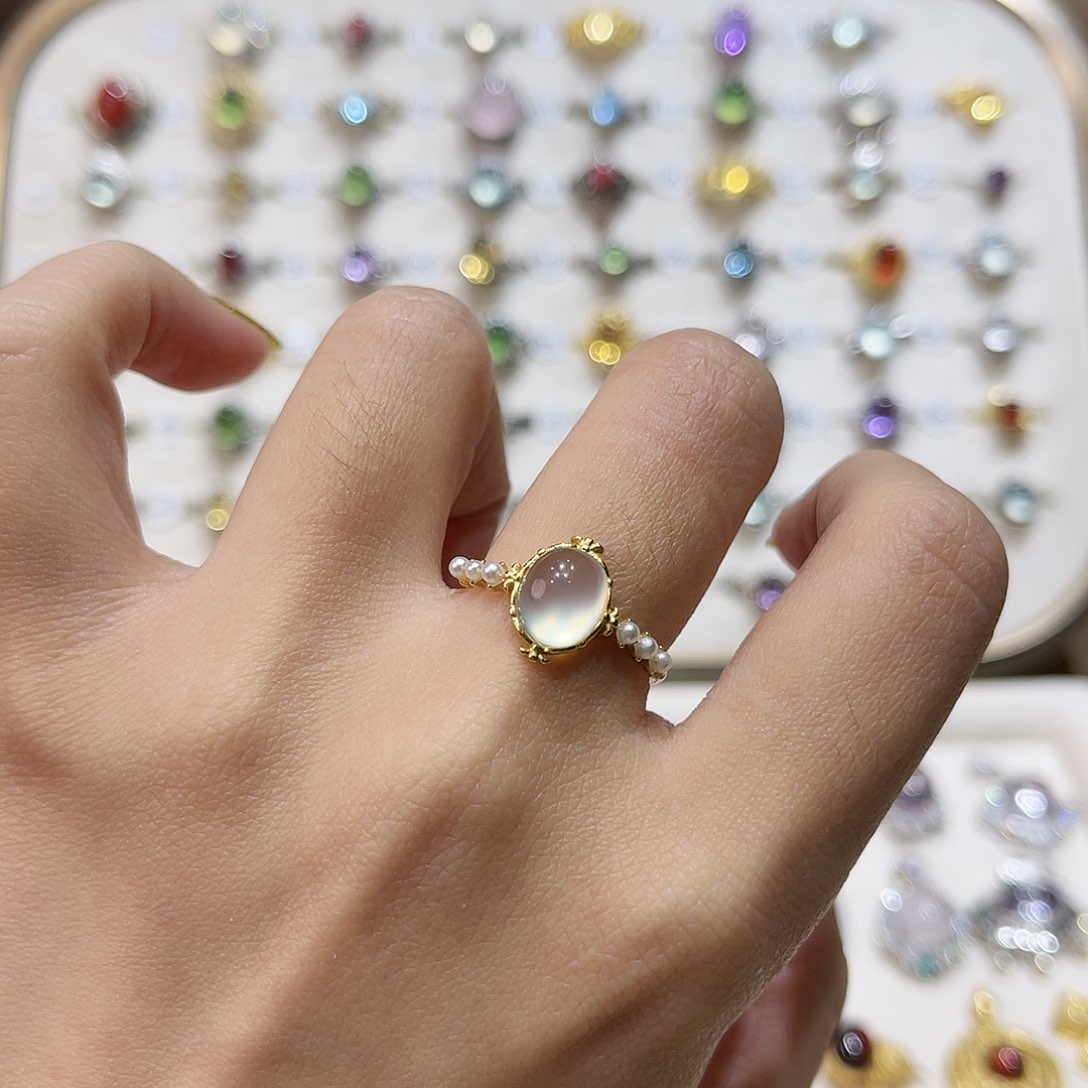 蛇纹石玉戒指银S925镶嵌