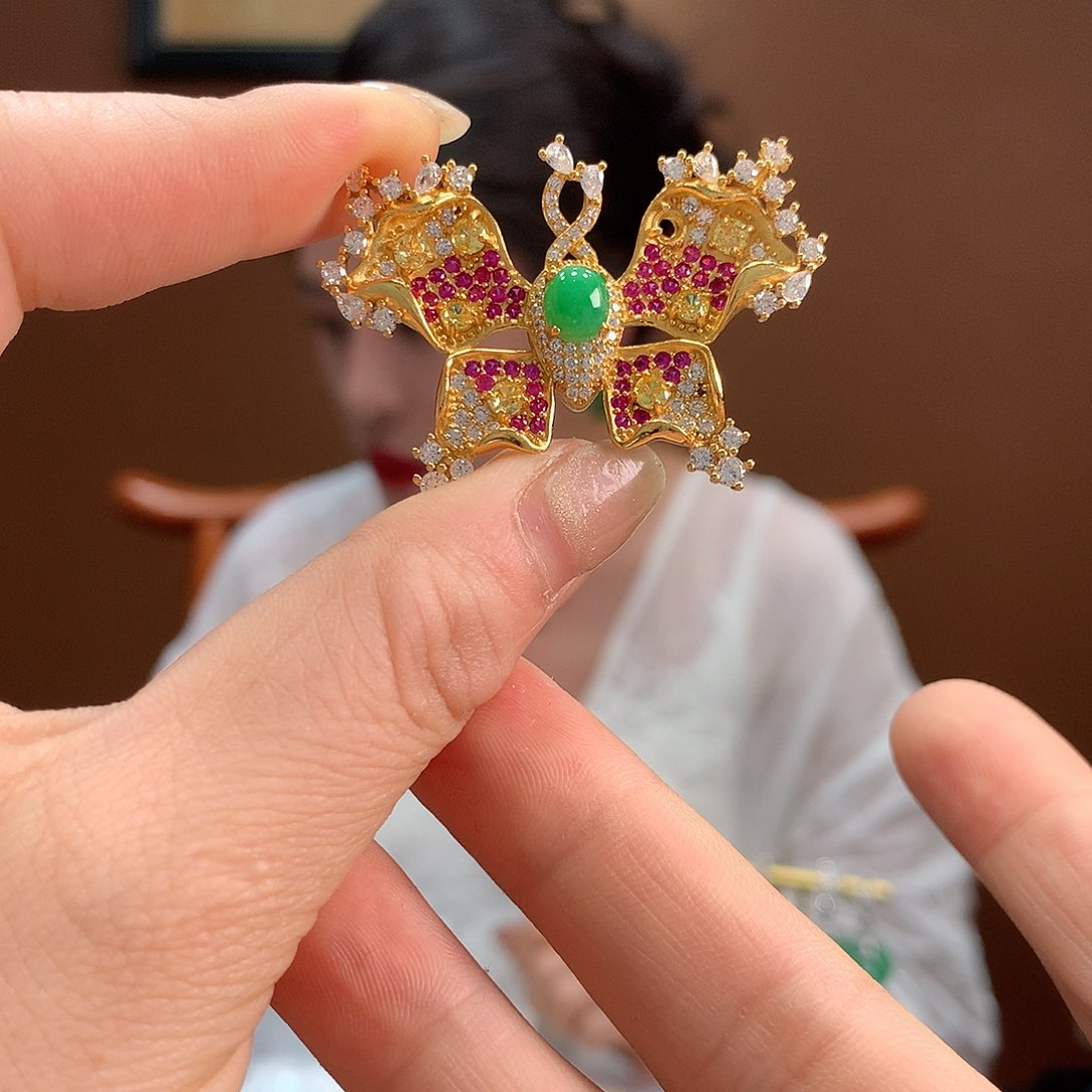 翡翠银S925镶嵌耳饰胸针