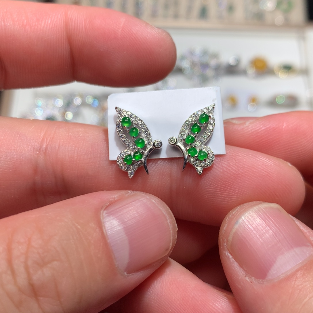 翡翠耳饰银S925镶嵌00020