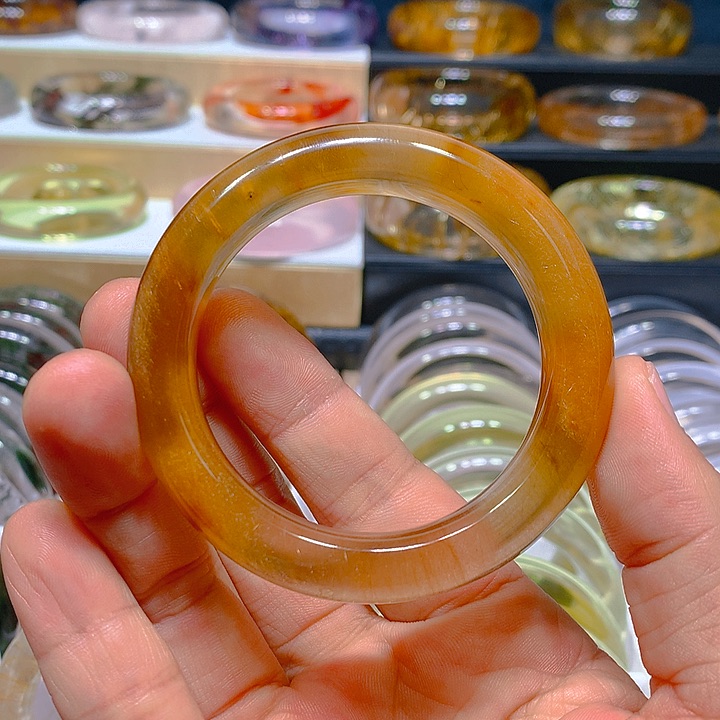 发晶手镯未镶嵌天然黄兔毛水晶手镯54圈口