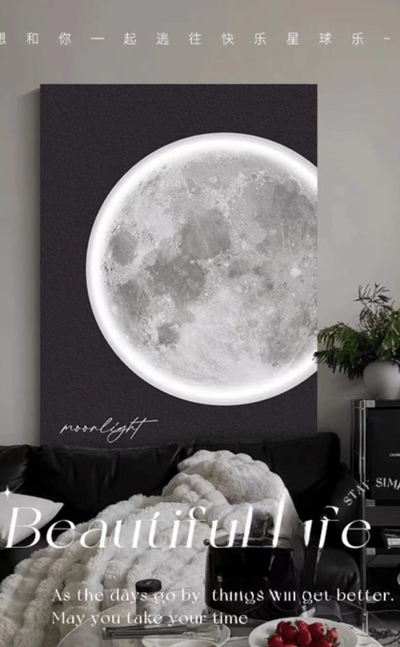 黑白月球砂岩装饰画客厅沙发背景墙时尚艺术挂画