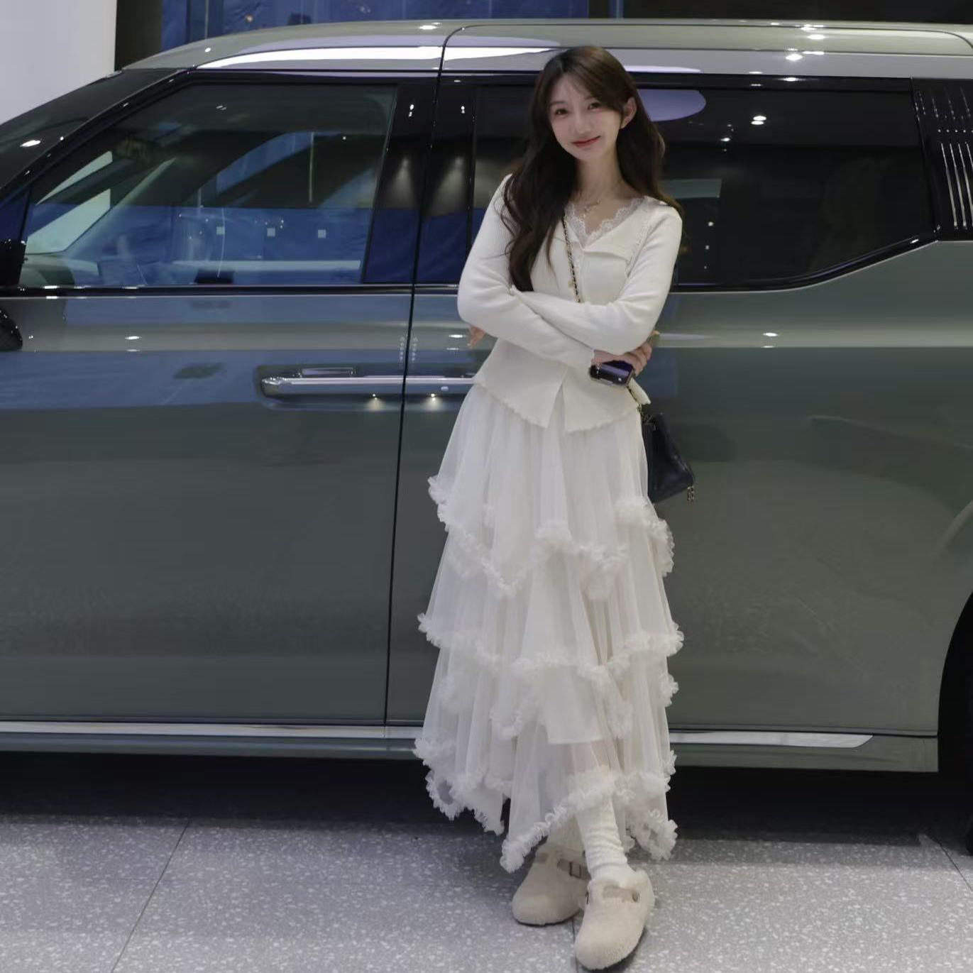 毛小兔高腰显瘦中长款网纱拼接蛋糕裙女韩版气质不规则半身裙