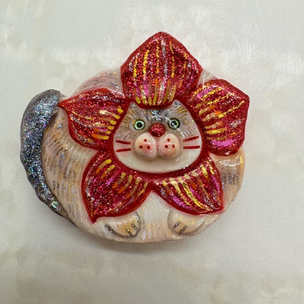 纯手工手绘石塑粘土冰箱贴《木棉花小猫》