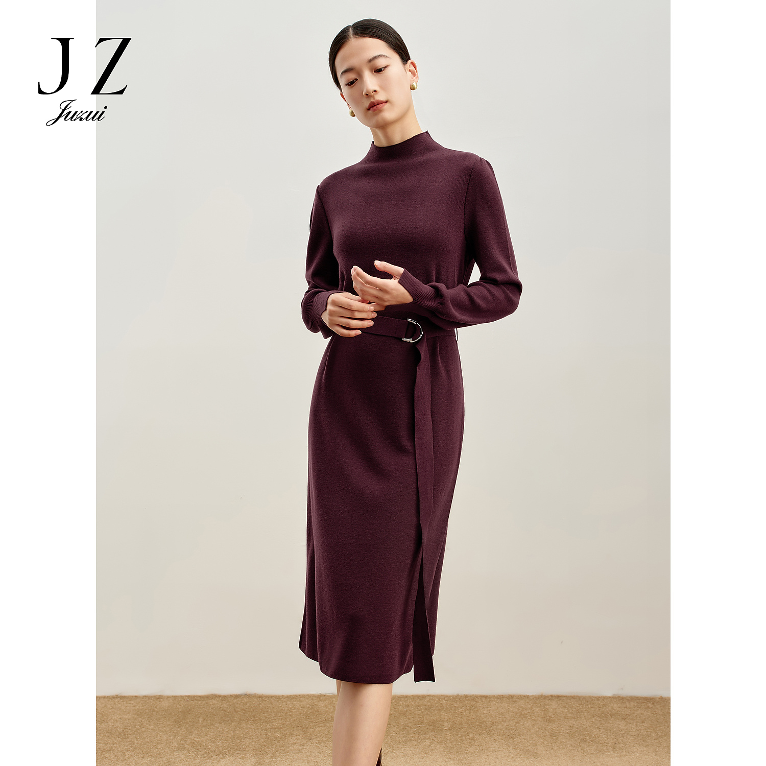 商场同款JZ玖姿经典通勤收腰连衣裙毛衫女冬季新款JWDD31404