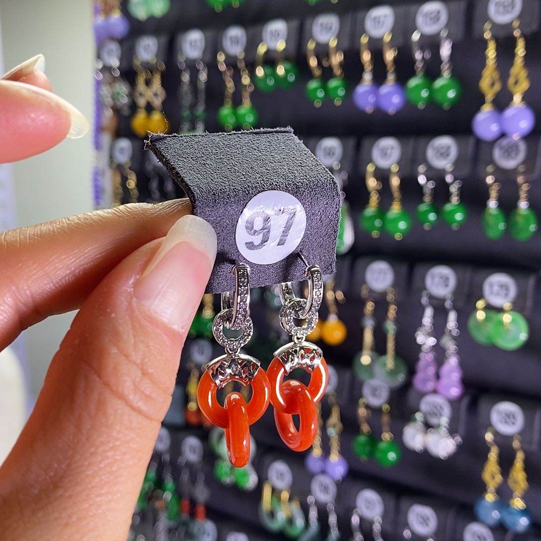 银S925镶嵌翡翠耳饰97