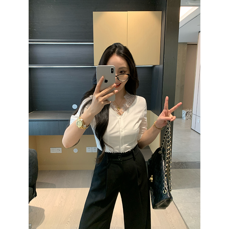 XINYI【法式绮梦】春夏高级衬衫+休闲西装裤女显瘦套装X625A03924