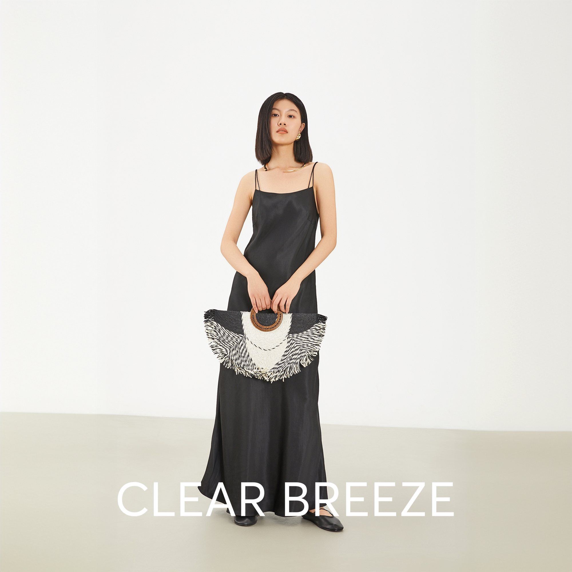 CLEAR BREEZE25春夏铜氨丝吊带裙小众O型无袖收腰连衣裙521281115