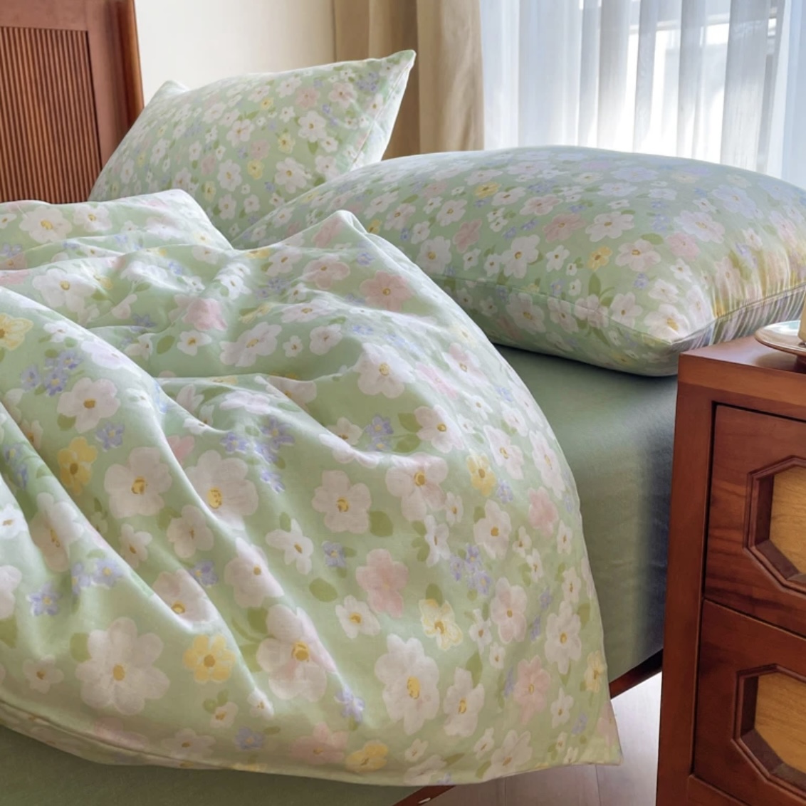 【木槿花四件套】四季柔软ins风针织双层纱法式四件套