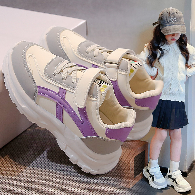 女童运动鞋2025春季新款魔术贴大童儿童老爹鞋透气跑步鞋软底女孩