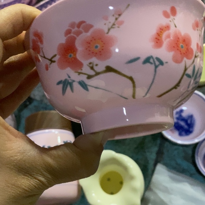 摆件陶4.5寸红稀土翠竹红梅碗