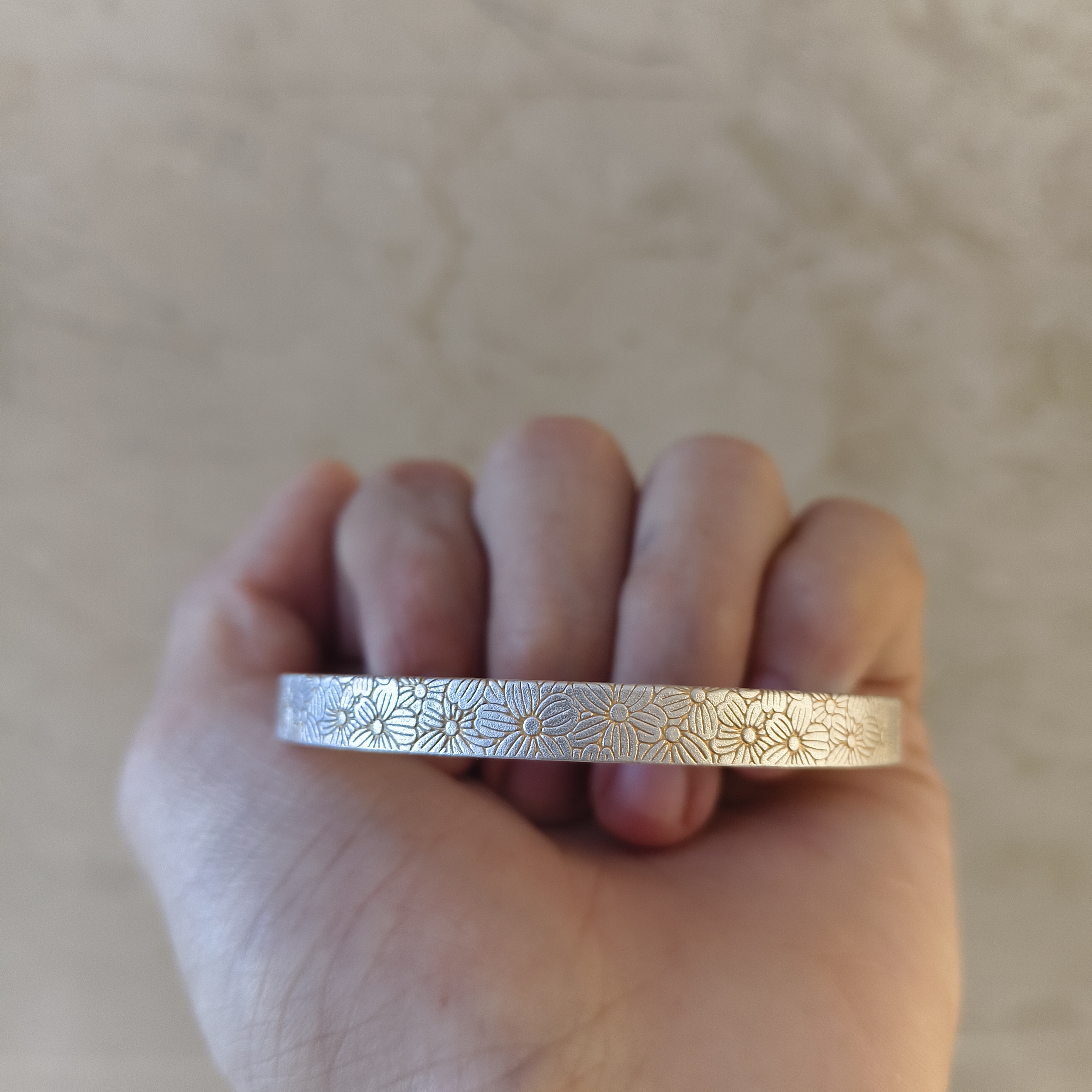 足银手镯 描金桃花手镯开口可调节气质时尚复古个性