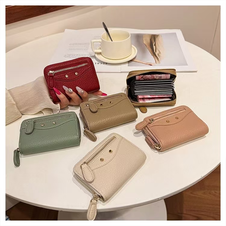 2025新款手工皮带可爱风短款亮面1折钱包经典信封包荔枝纹