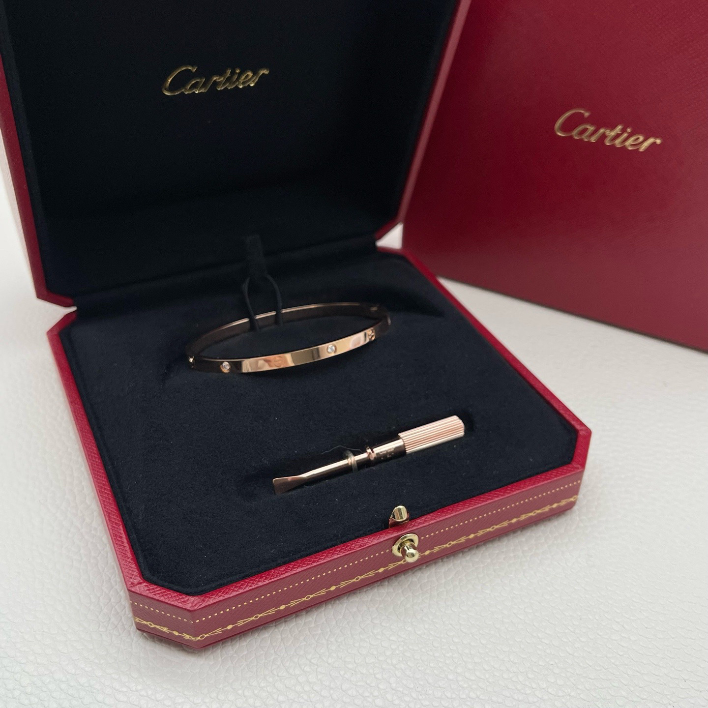 99新 Cartier/卡地亚 LOVE系列 六钻 窄版 18k玫瑰金 手镯