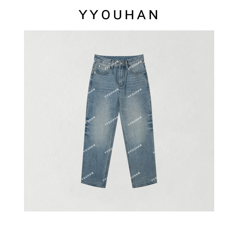 2025春款猫须纹理百搭高腰显瘦水洗牛仔裤 2502C217